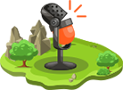 Mascot standing in a camping area
